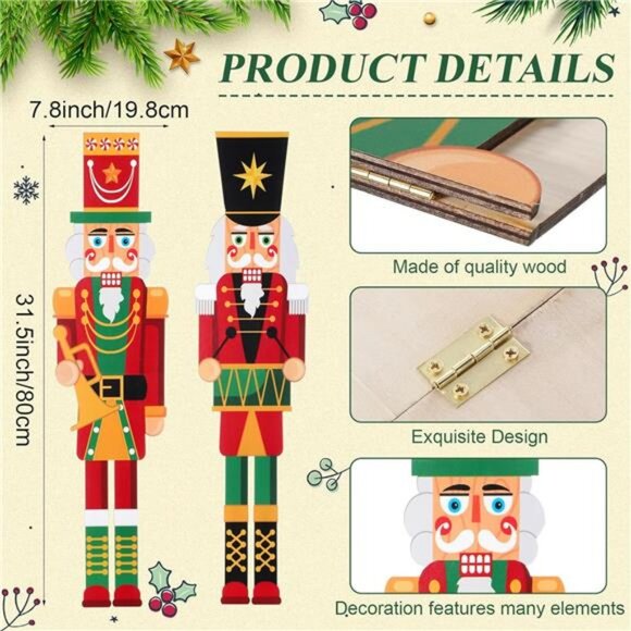 2 Pack Wooden Christmas Soldier Nutcracker Porch Decor 31.5 Inch - Picture 2 of 8